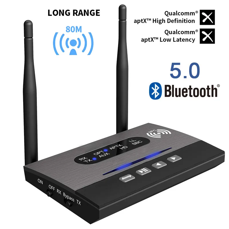 Latest Long Range Blue tooth 5.0 Transmitter Receiver for TV PC Home System, aptX HD Low Latency Audio Adapter with 3.5mm RCA