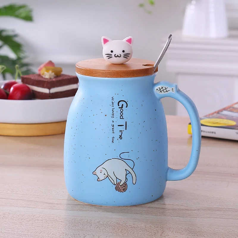 Creative cat animal office tea ceramic milk cartoon cup nice birthday gifts with spoon and lid porcelain gift beverage drink mug
