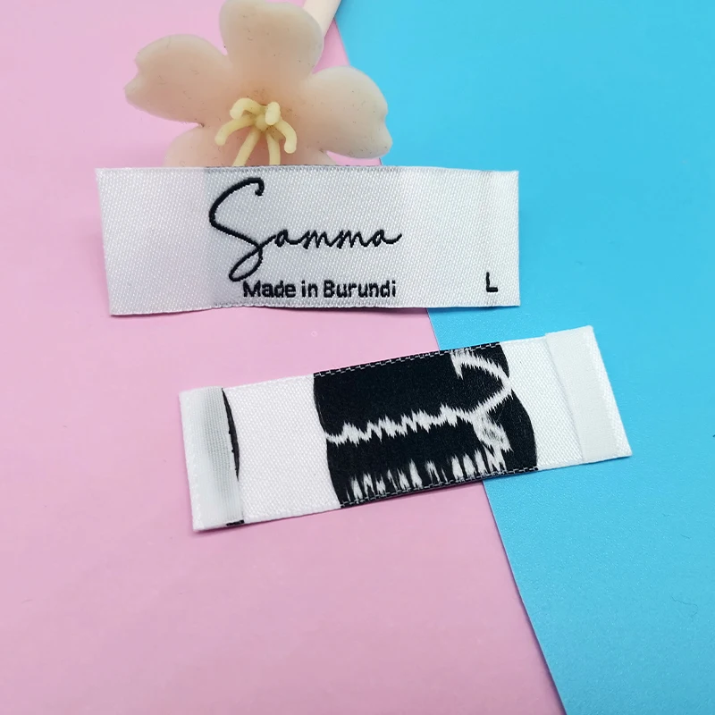 Custom cheap offset printing brand logo size standard back neck apparel clothing woven main  labels