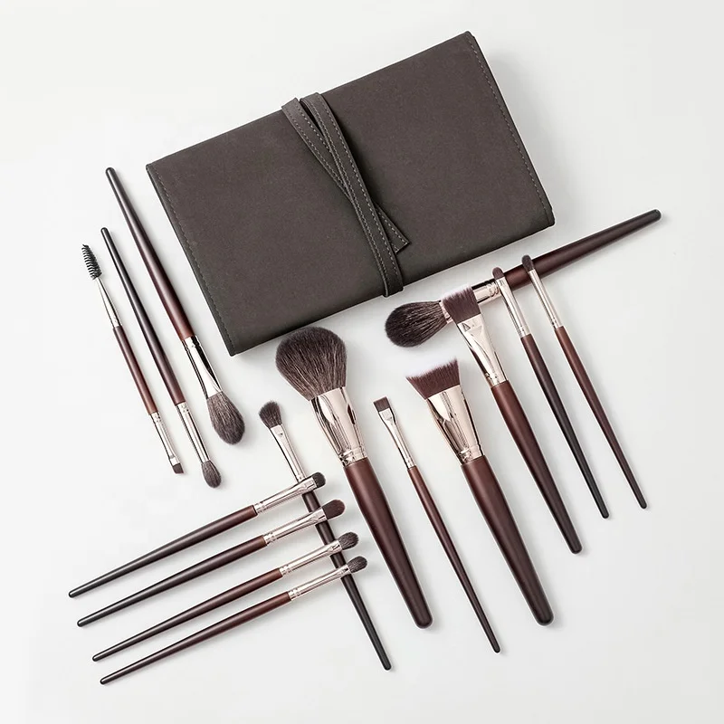 High Quality Low Price Brush Manufacturer Natural Hair Wood Handle Black Make up Brushes Cosmetic Custom Makeup Brush Set