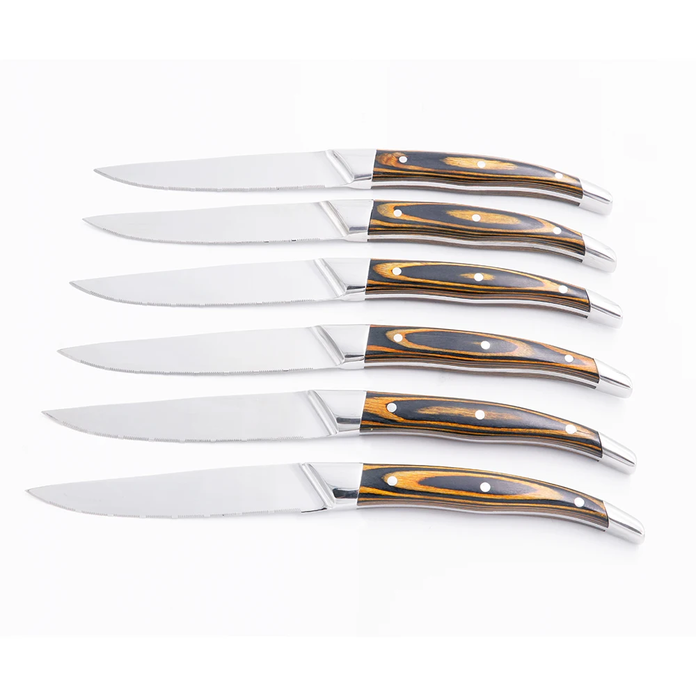 High Grade Pakka Wood Handle Double Forged Stainless Steel Steak Knife with Micro Serration