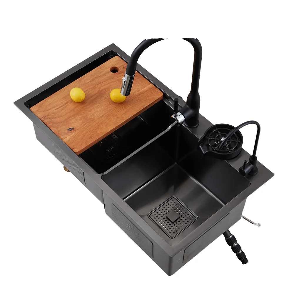 Современная двойная кухонная раковина 201/304 из нержавеющей стали прямоугольная чаша ручной работы стойка с защитой от царапин нано-моющие овощи