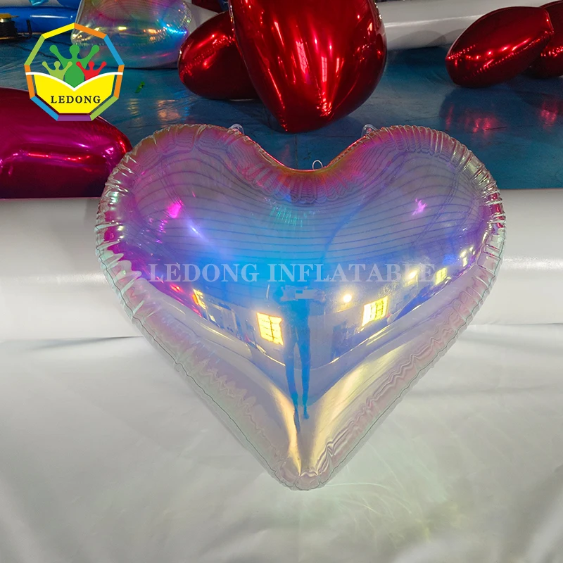 Hanging giant large Reflective colorful mirror ball shinny laser inflatable mirror heart shaped love Balloon for decoration