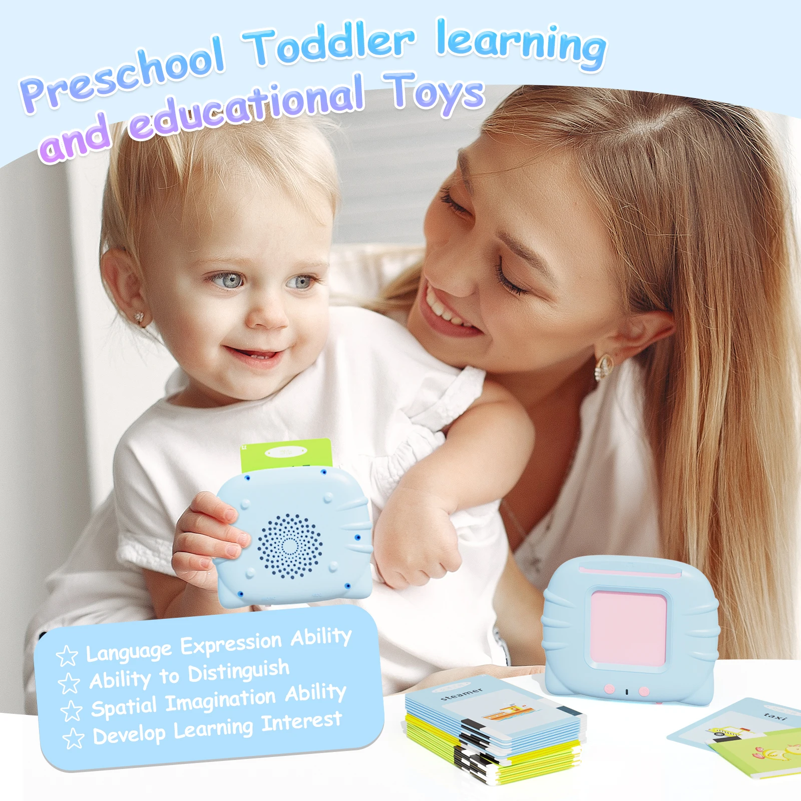 NEWYES English Spanish Kids Alphabet Talking Flash Cards Cognitive Cards Toy Learning Machine