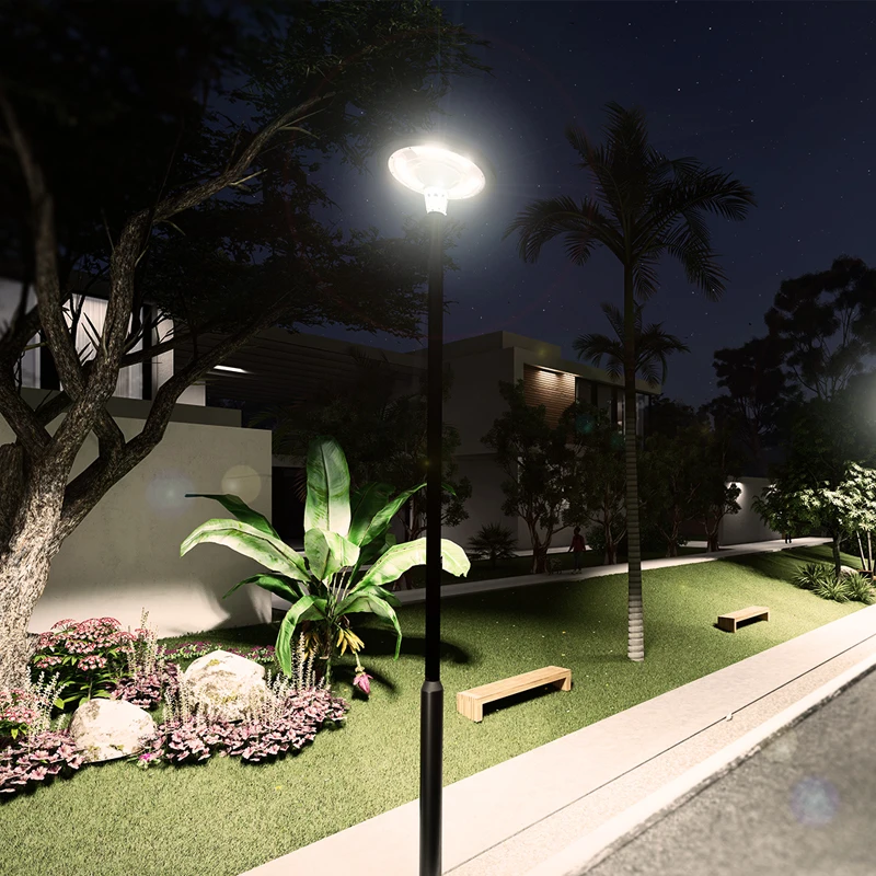 LED Post Light Garden Light RGB Outdoor Solar Panel Powered UFO Style 800W 1200W SJ Aluminum Alloy 80 IP65 Luces Led Jardin 360