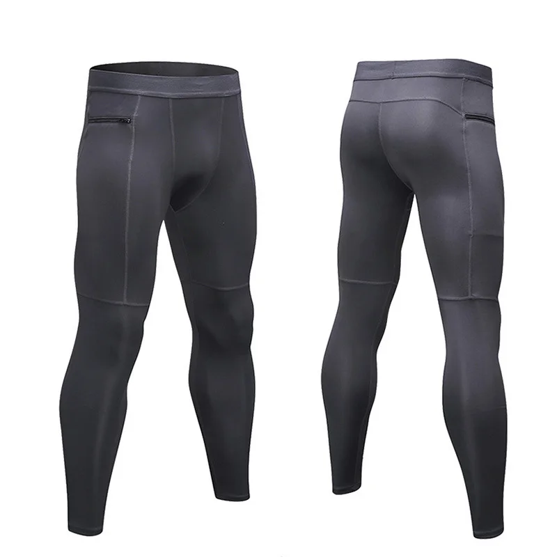 PRO sports running training leggings zip pocket fitness trousers quick-drying stretch compression mens tight pants