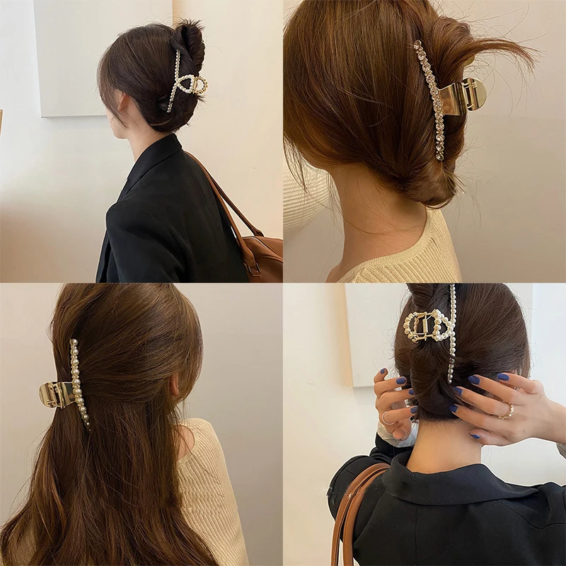 
Metal pearl rhinestone simple and versatile pan hair basic hair accessories grab hair clip 