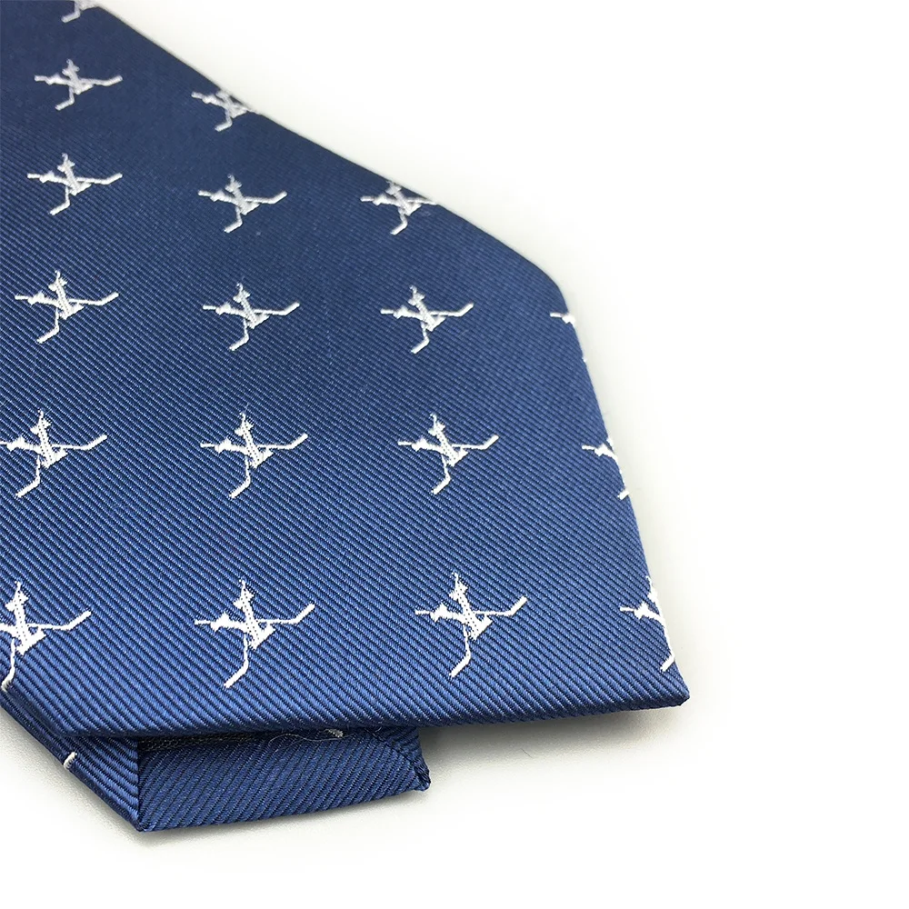 Handmade Mens Crossed Ice Hockey Sticks Custom Jacquard Woven Fabric Blue Twill Sports Theme Silk Tie with Embroidered Patterns