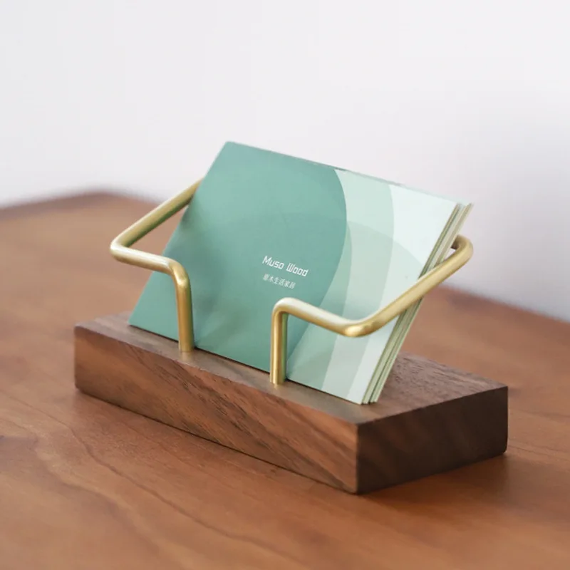 Walnut Brass Business Card Holder Wooden Clip Metal Frame Solid Wood Card Holder Signature Box