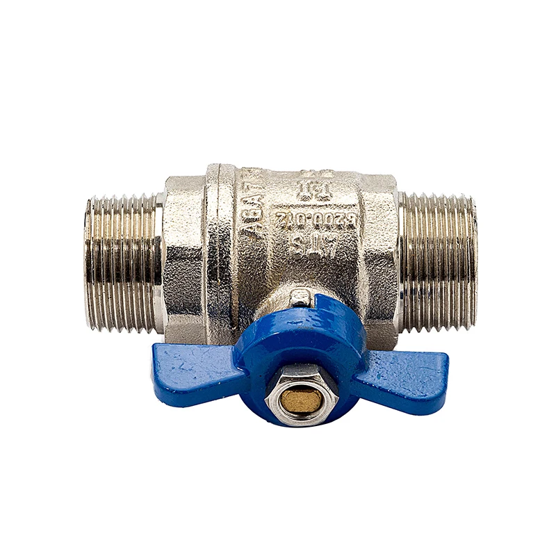 Double Thread Blue Aluminium Butterfly Handle PN 25 Brass Ball Valve with nickle plating