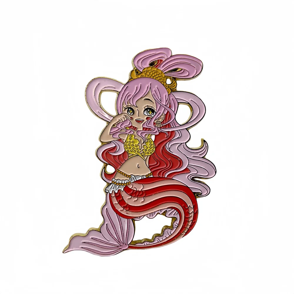 High Quality Custom Design Beautiful Cute Brand Cartoon Enamel Pin Mermaid Girls Cut Hollow Out Enamel Pin For Gift