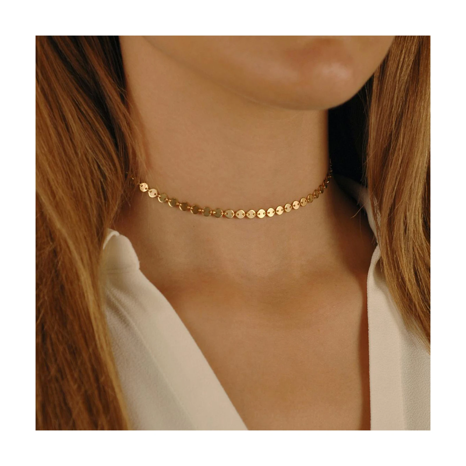 Factory Outlet Simple Gold Plated Fashion Metal Coin Designs Accessories Women Choker Chain Necklace