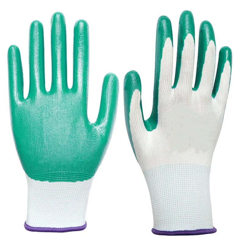 Factory outlet 100% nitrile coated nylon work gloves builders red blue nitrile coated work gloves