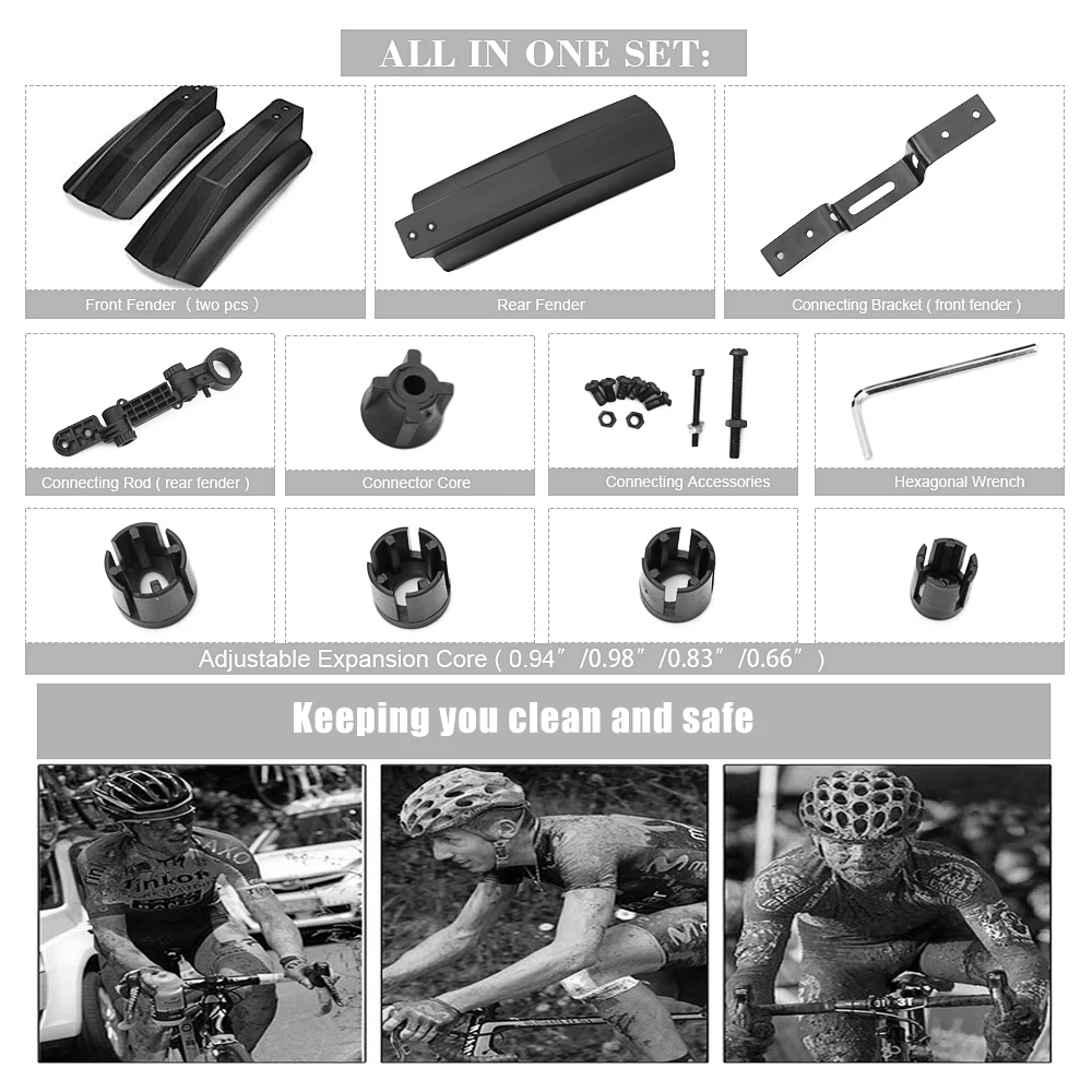 Fat Bike Fenders  20' 26' Front Rear Set Cycling Fat Tire Mudguard for Snow Mountain Electric Folding Dirt Bikes Mud Guards