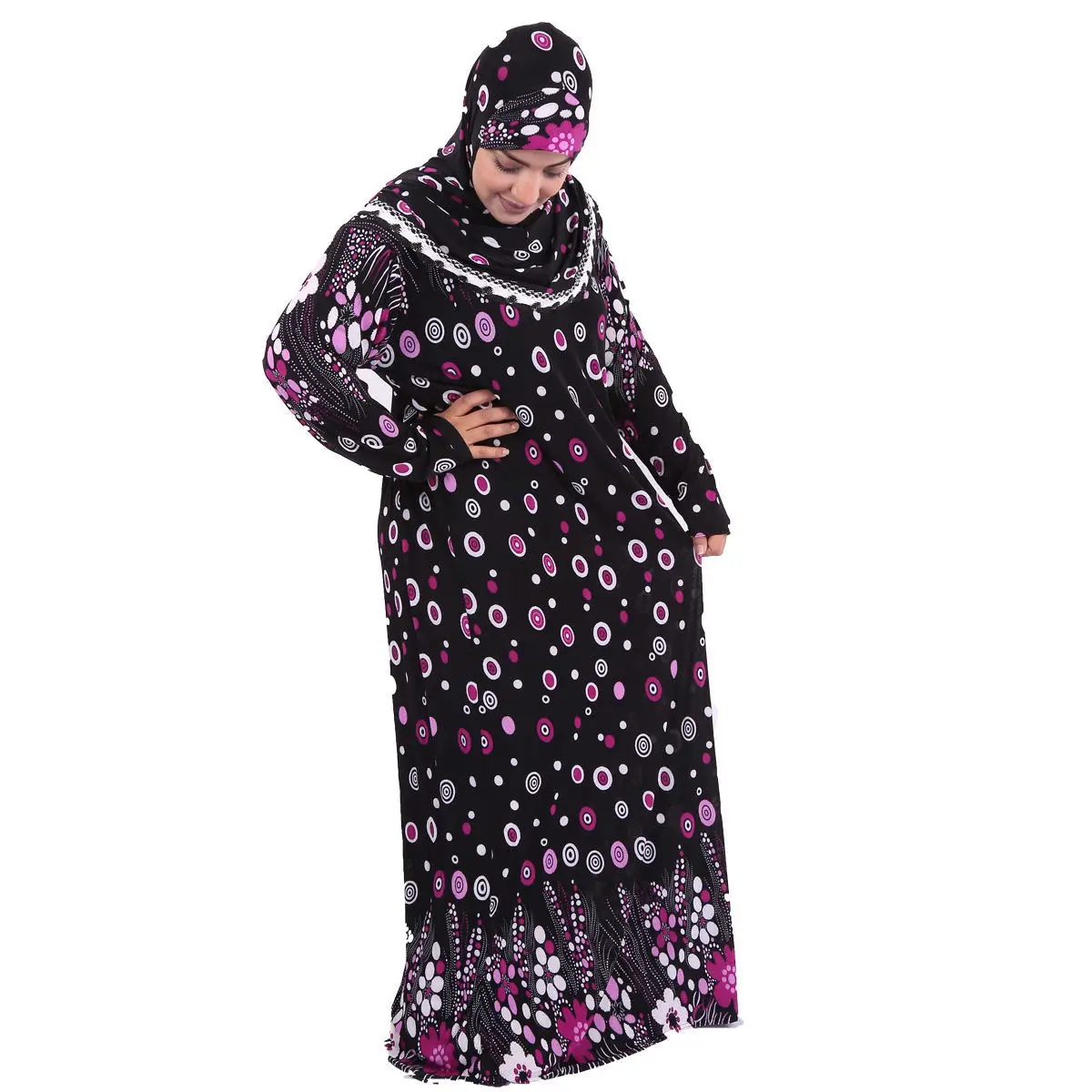 OEM Custom Islamic Ethnic Clothing Spandex Dress Women Ramadan Eid Mubarak Elegant Solid Slim Waist Arabic Muslim Dress