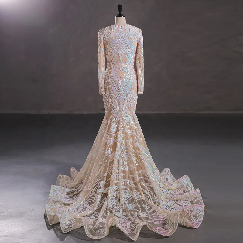 Ladies Sexy Slim Hip Boobs in Tight Evening Dress Full Sleeves Black Girls Plus Size Elegant Sequin Prom Cocktail Mermaid Gown