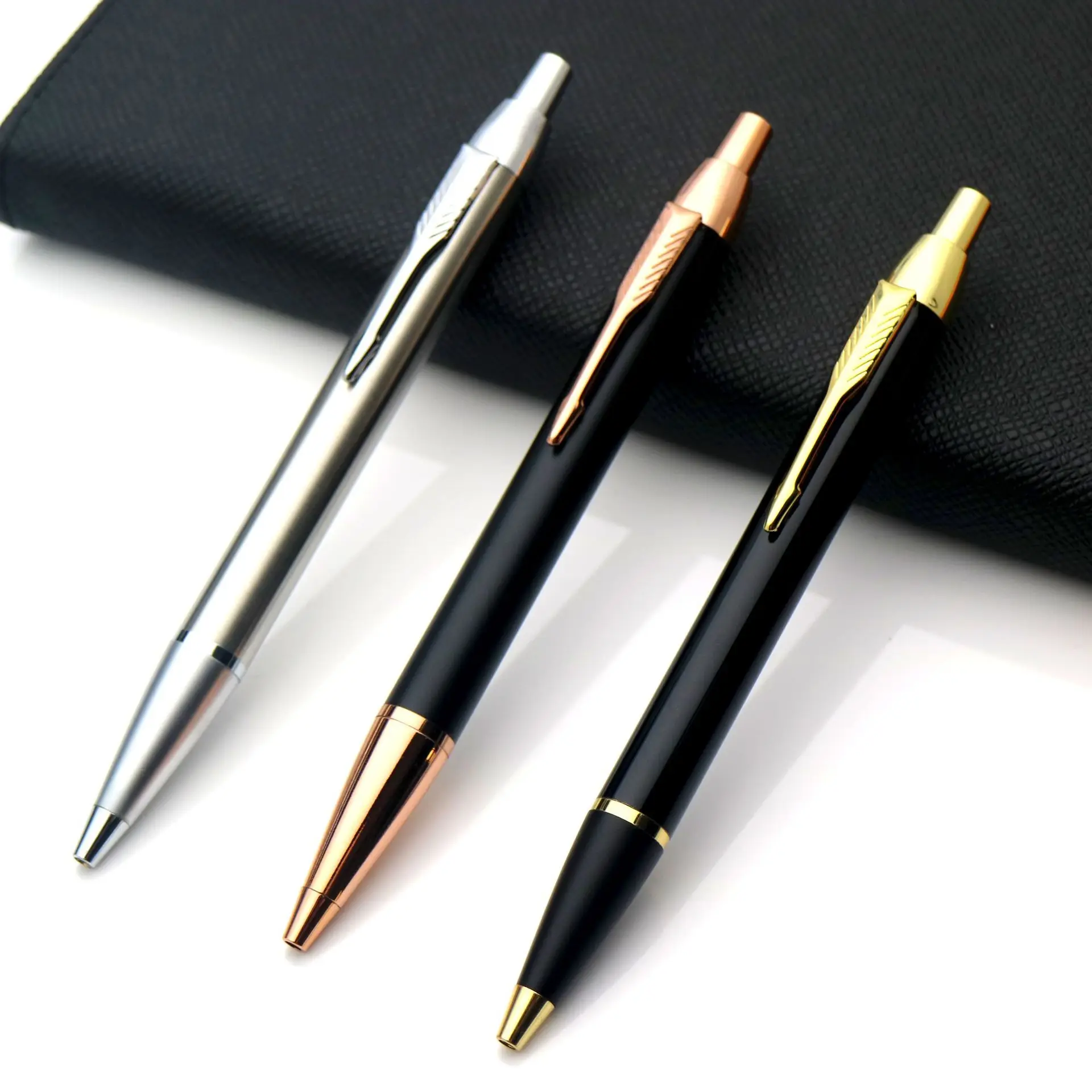 Luxury Gifts Luxury Black Plating Laser Logo Metal Pen Custom Stainless Steel Metal Ball Pen