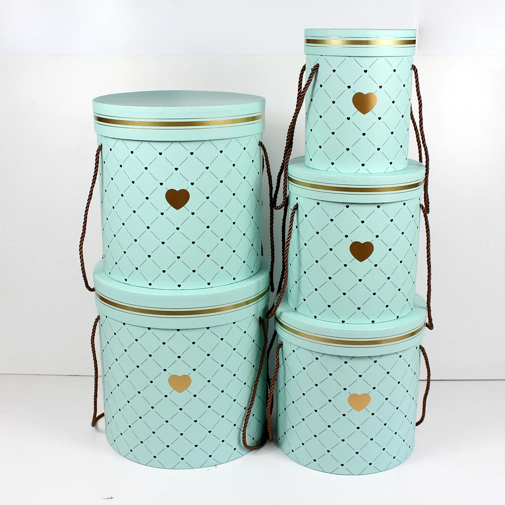 High Quality 5pcs/set Cylinder Flower Paper Box with Marble Pattern Printed