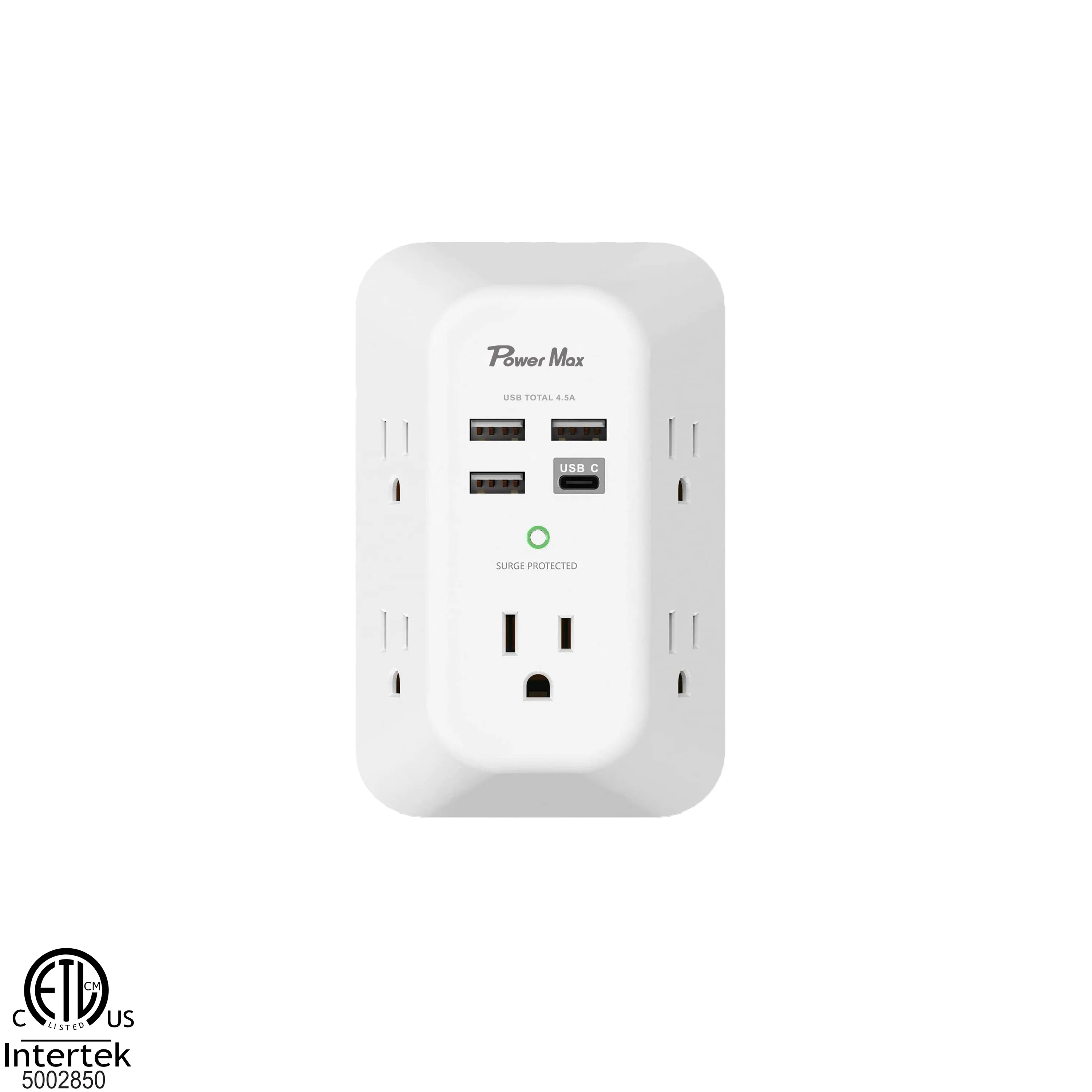 Popular USA Extension Socket Type C USB Wall Charger Surge Protector 5 Outlet Extender 3 Side Design