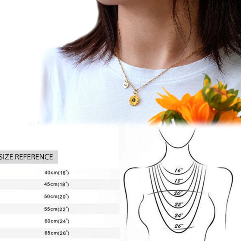 BFF Sunflower Necklace for 2 Best Friends Heart Pendant Gold Chain Necklace Friendship Jewelry