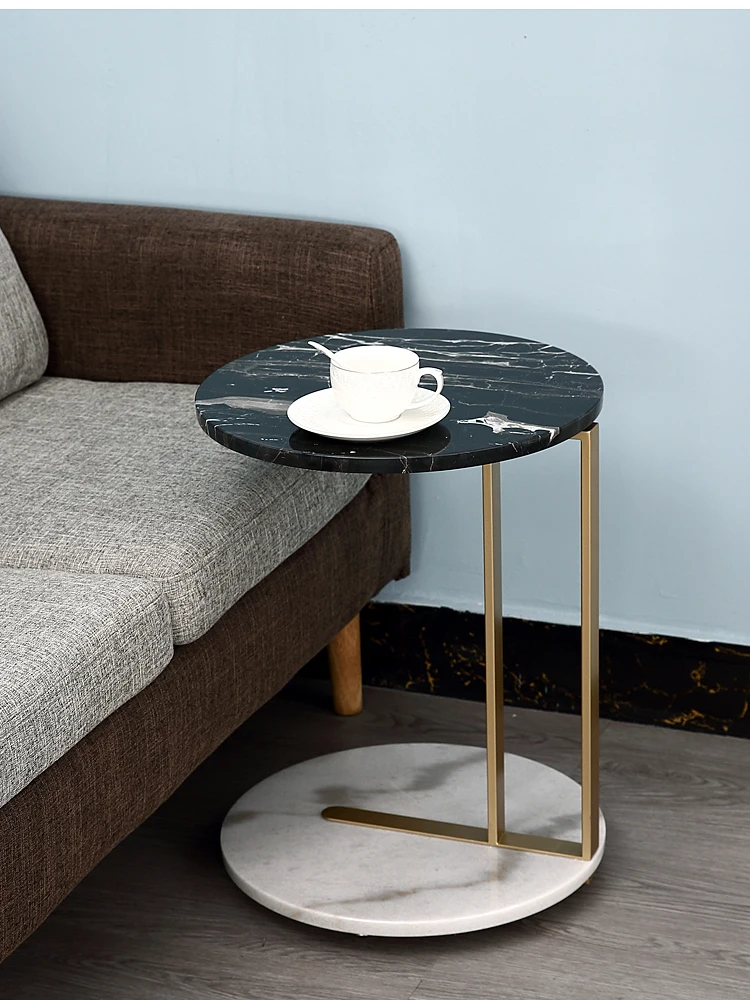 2021 small Indoor furniture oval round top marble base near sofas metal frame bed side table