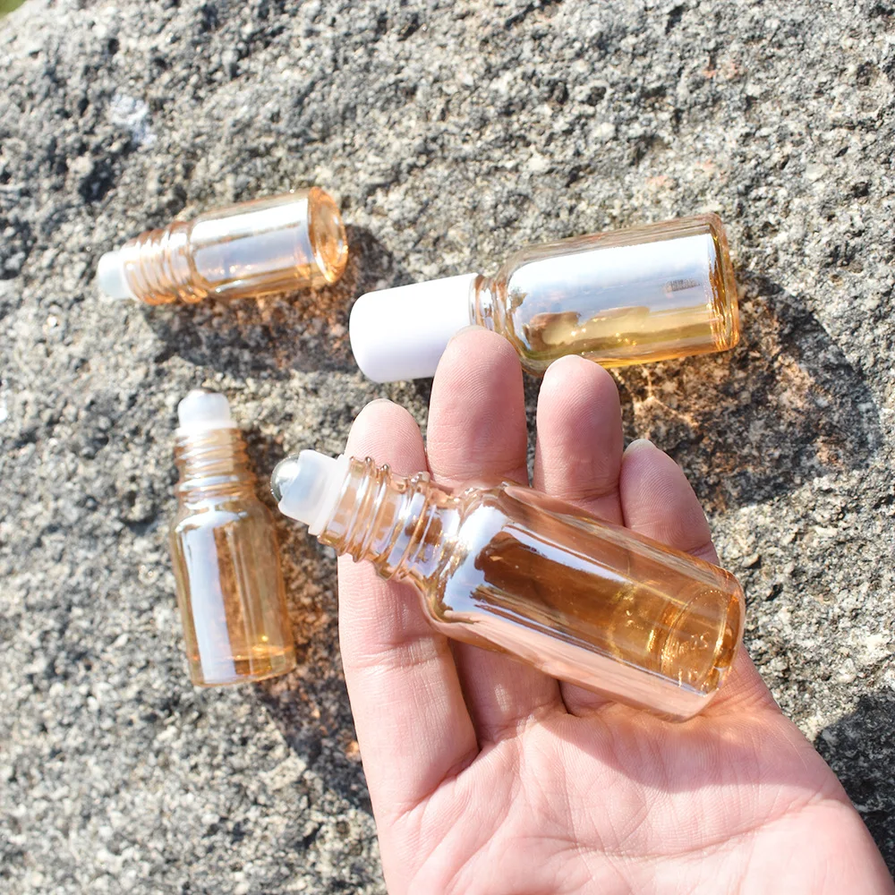 Roll On Glass Bottle 5ml -100ml Amber Gold Roll-on essential oil Bottle With Steel Roller Ball