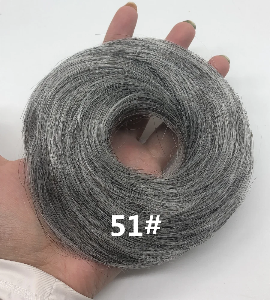 Band Ring Wrap On Hair Chignon With Rubber Hair Messy Bund Ponytails Bun Extensions Grey Human Hair Scrunchies