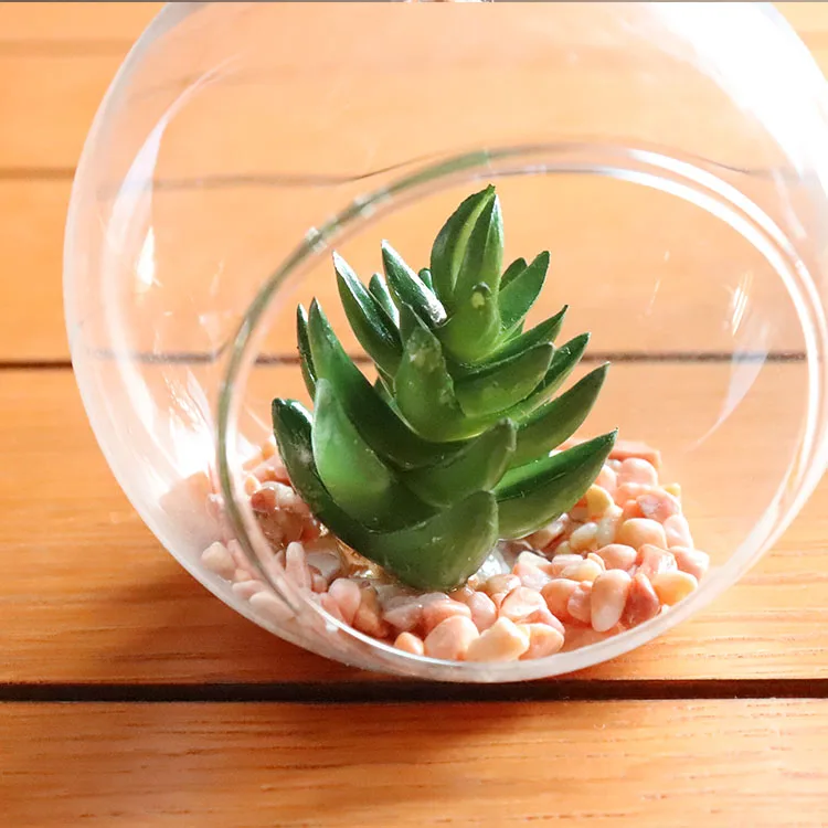 Artdragon Hanging Indoor Artificial Succulent Plant Round Glass Globe Terrarium Ball For Home Decoration