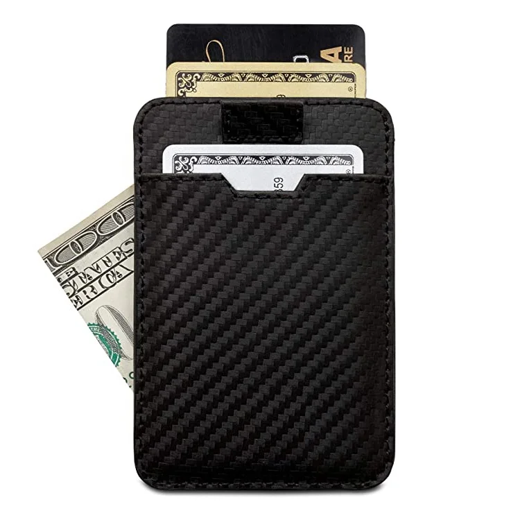 Handmade Men Slim RFID Blocking Card Holder Men Pull Tab Carbon Fiber Leather Credit Card Holder Wallet
