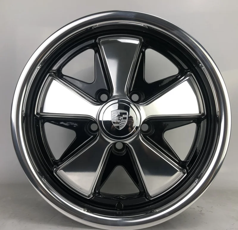 Flyway Fuchs Design 15x5.5  5x112   for Classic Old  VW Bus Type 2  Gloss black with hand polish