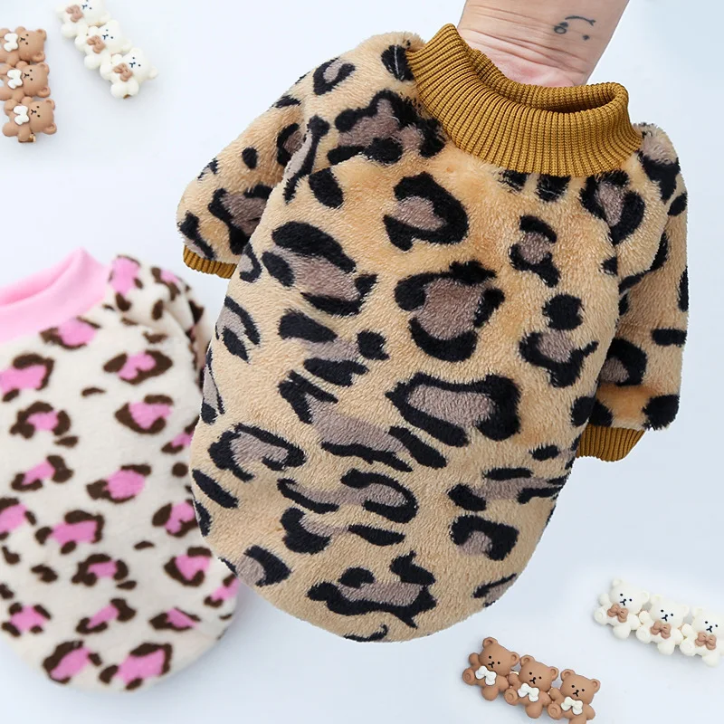 Wholesale Winter Plush Warm Leopard Print French Bulldog Dog Pajamas Clothes