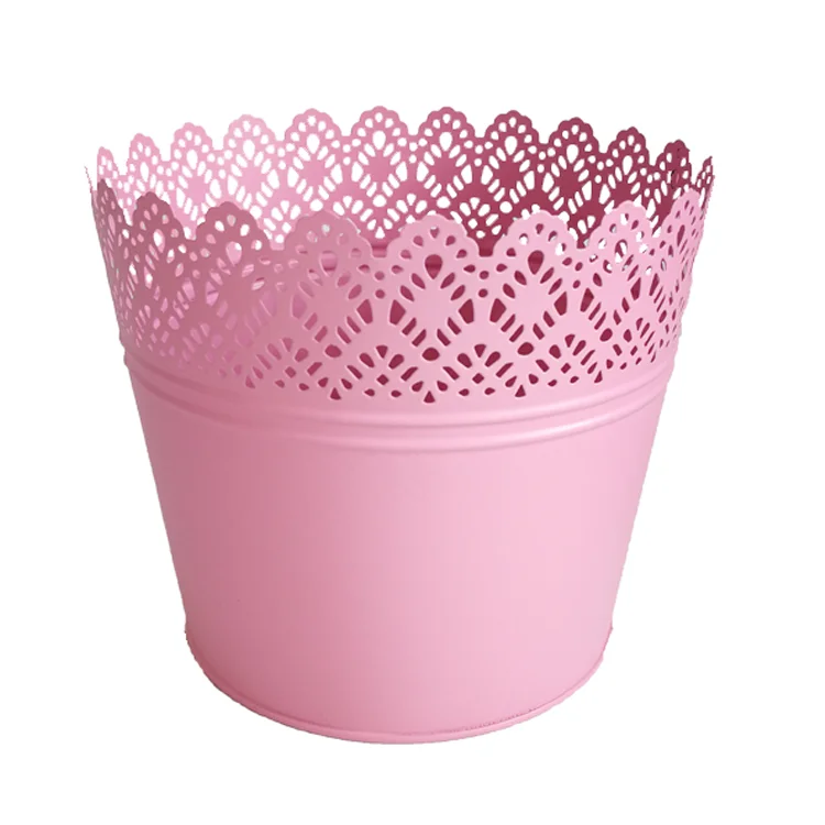 Stocked bright color garden metal zinc flower pot vase for orchid display on stand galvanized bucket