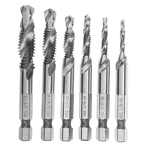 Imperial Units HSS 4341 Combination Drill and Tap Bit Set 1/8, 5/32,3/16,1/4,5/16,3/8 inch with 1/4 inch Hex Shank