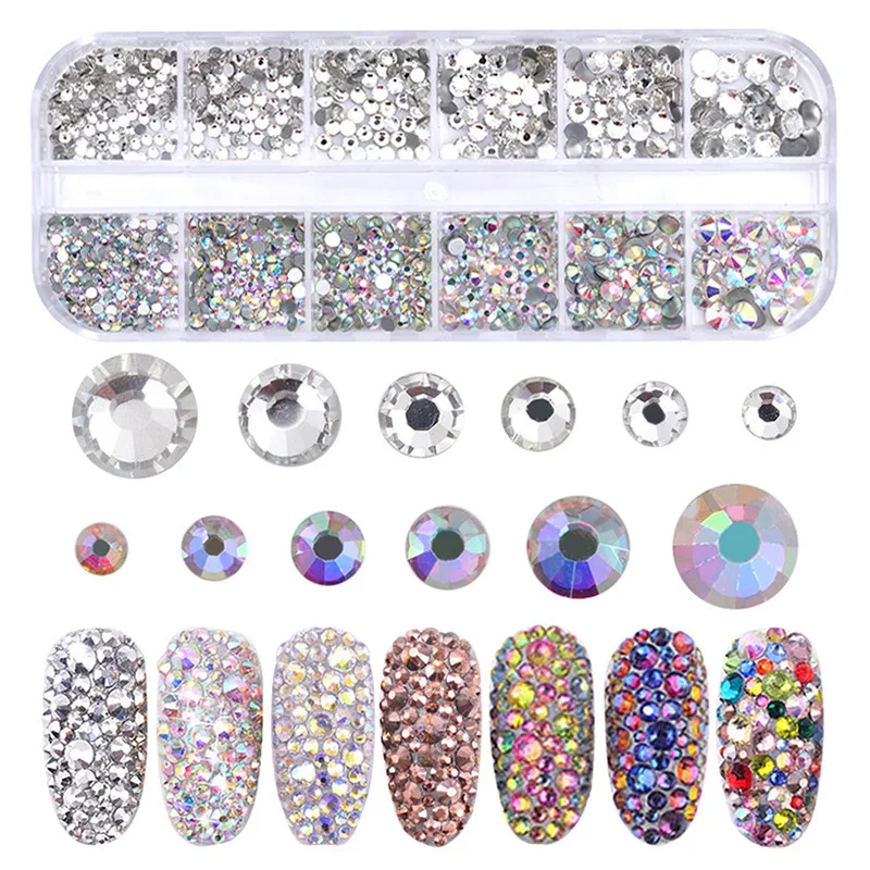 Crystals AB Nail Art Rhinestones Decorations Nail Stones for Nail Art with Pick Up Tweezer and Rhinestone Picker Dotting Pen