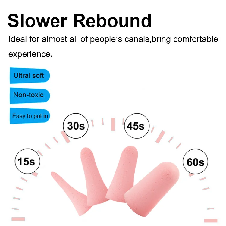 Factory Sell 60 Pairs Pink Ear Plugs Foam Earplugs for Noise Reduction Safety Ear plugs