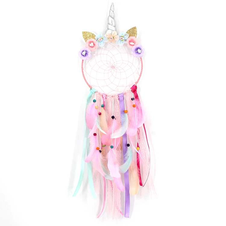 Factory Supplies Cheap Handmade Unicorn Home Decoration Indian Feathers Dream Catcher