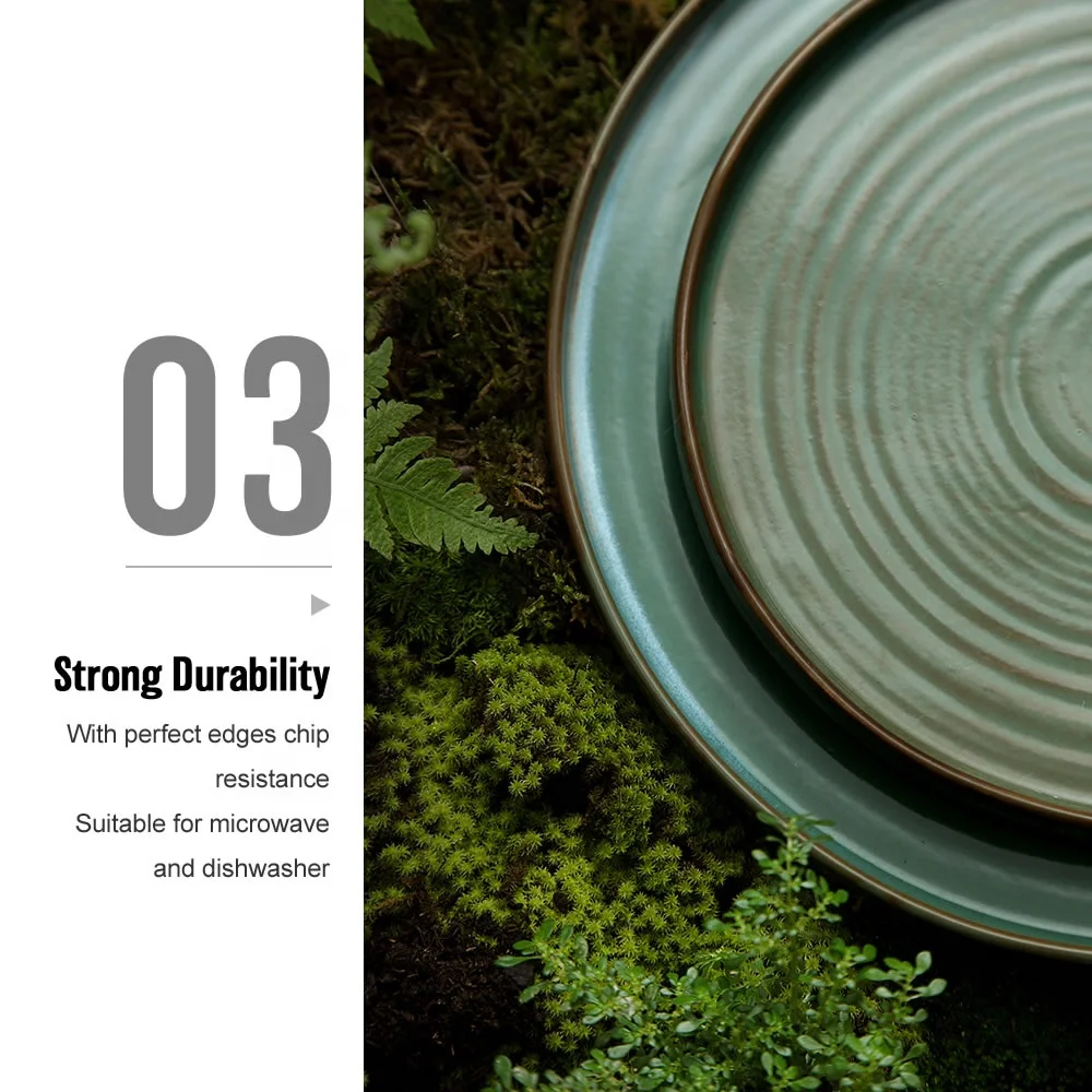 Nordic Irregular Rustic Green Restaurant Porcelain Plates Modern Catering Hotel  Unique Ceramic Dinner Dish and Plate