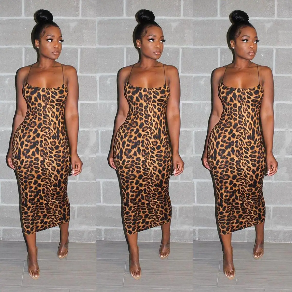 
Fashion Women Sexy Suspender Leopard Print Dress Casual Club Plus Size Dresses Skirts 
