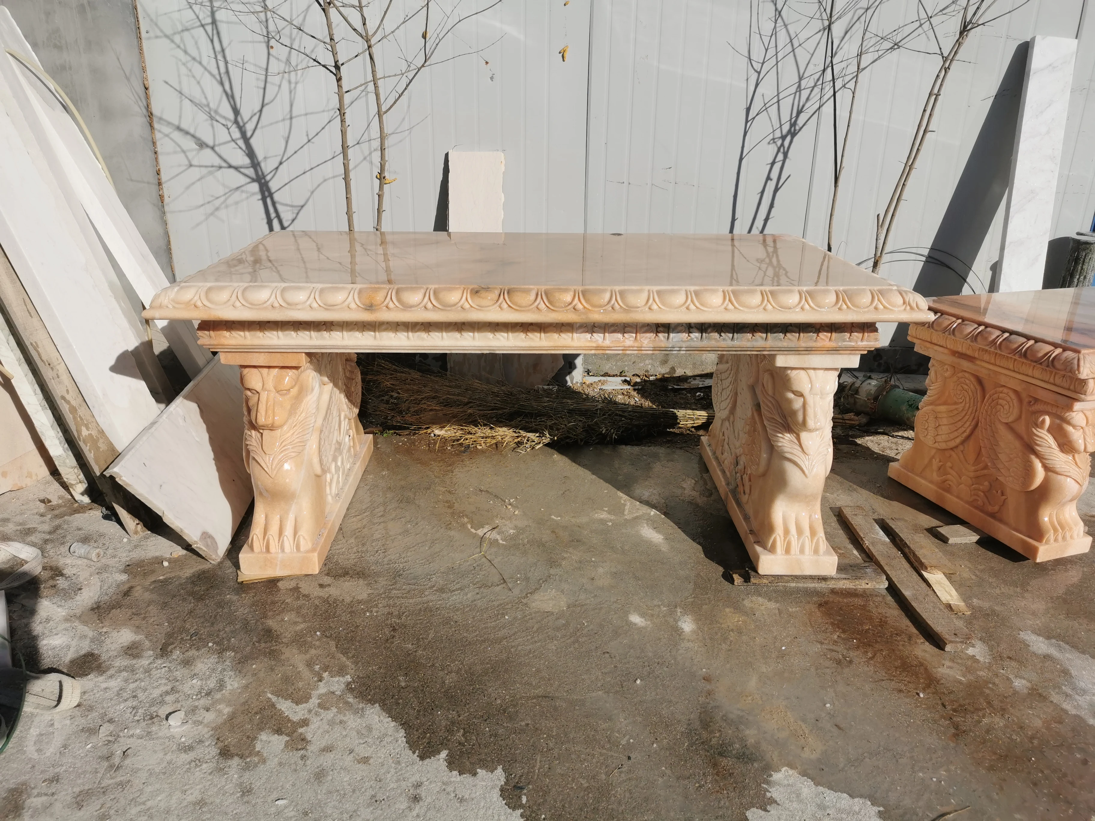 Factory Hot Selling Outdoor Garden Decoration Stone Carving Simple Gray Marble Figure Bench Products for Sale