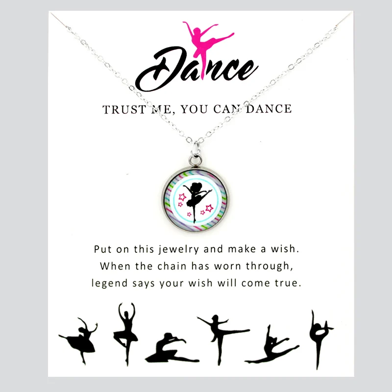 Stainless Steel Base Setting Glass Dome Cabochon Dancer Dance Dancing Pendant Necklaces for Women