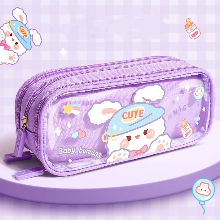 MAIMAI Student Only Transparent Pencil Case Canvas Cartoon Cute Stationery Pencil Box Canvas Good-looking Large Capacity