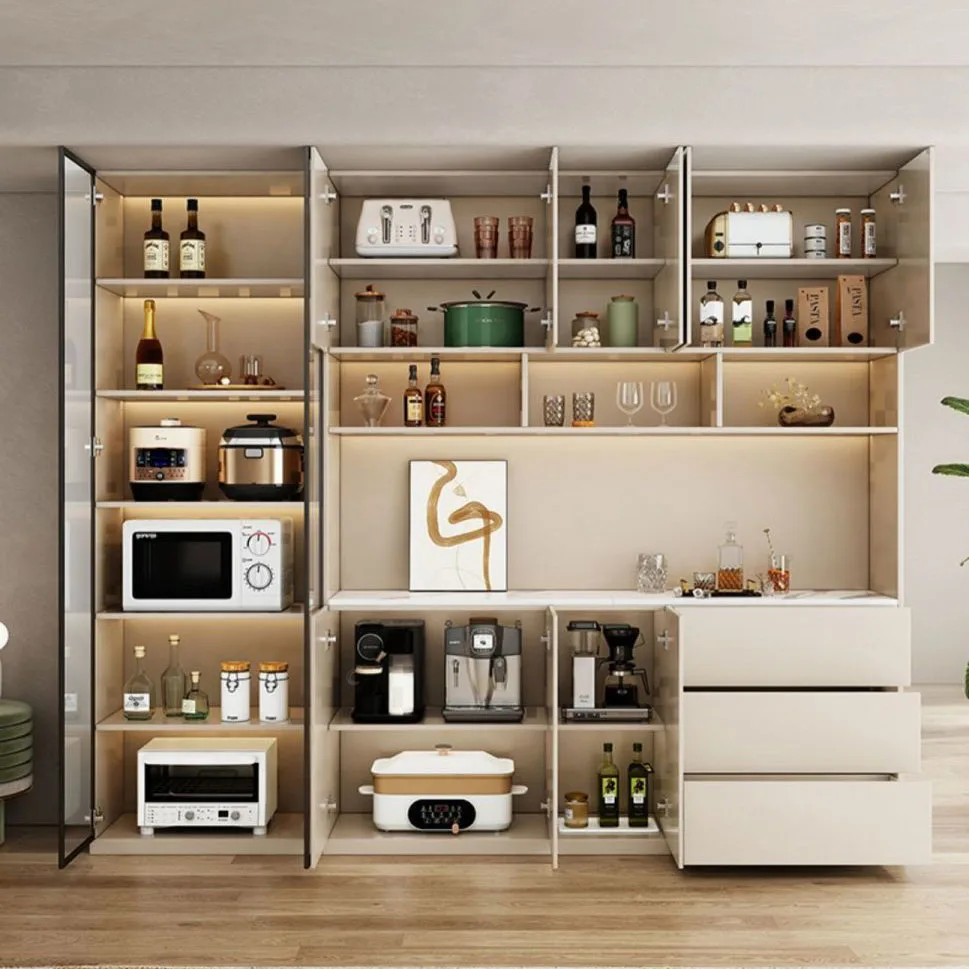 Entry Luxury Custom Modern Wooden Glass Door Wine Display Cabinet Metal Frame for Dinning Room