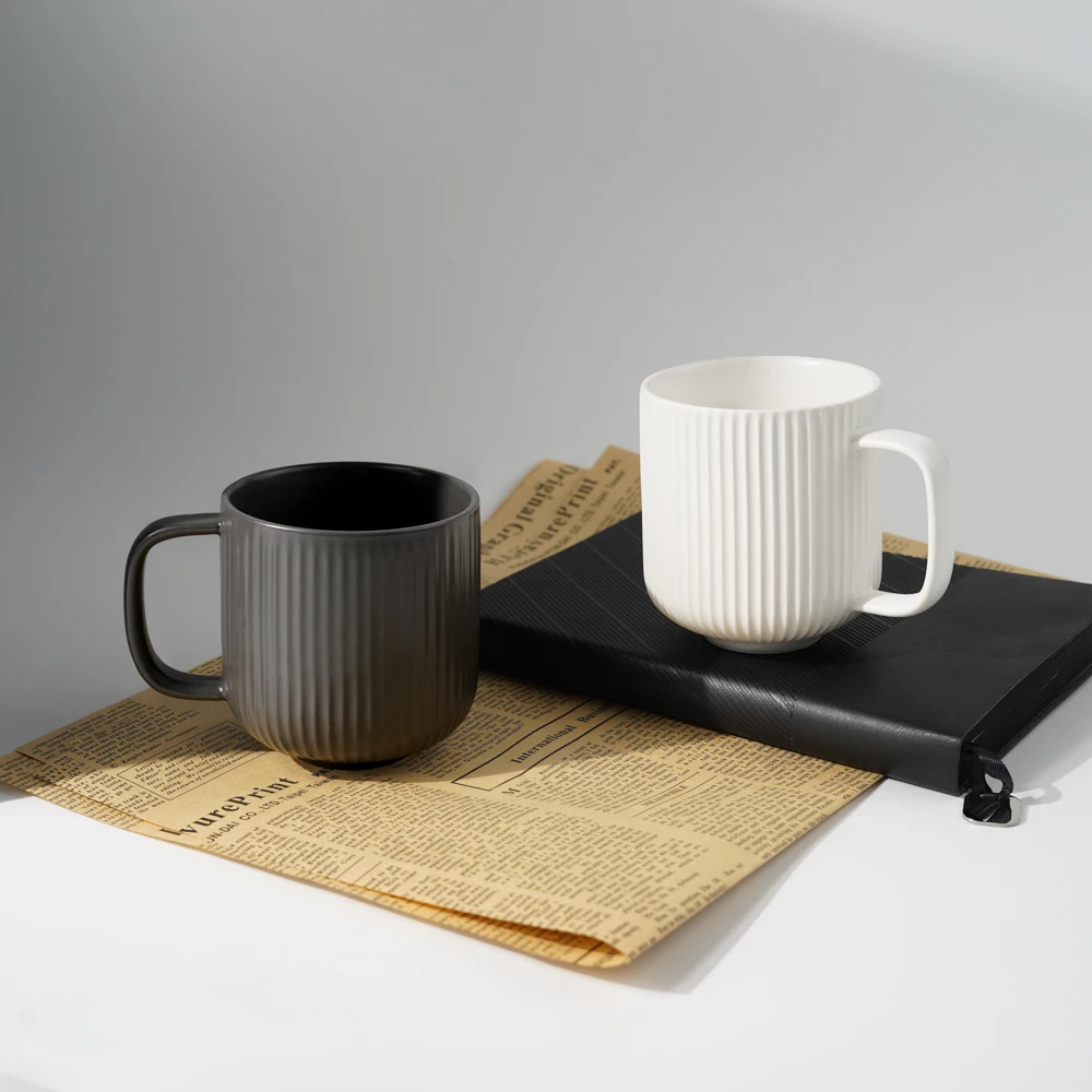 Wholesale Bulk In Stock Plain Colored Stripe Porcelain Ceramic Mugs Cup Coffee Mugs with Handle