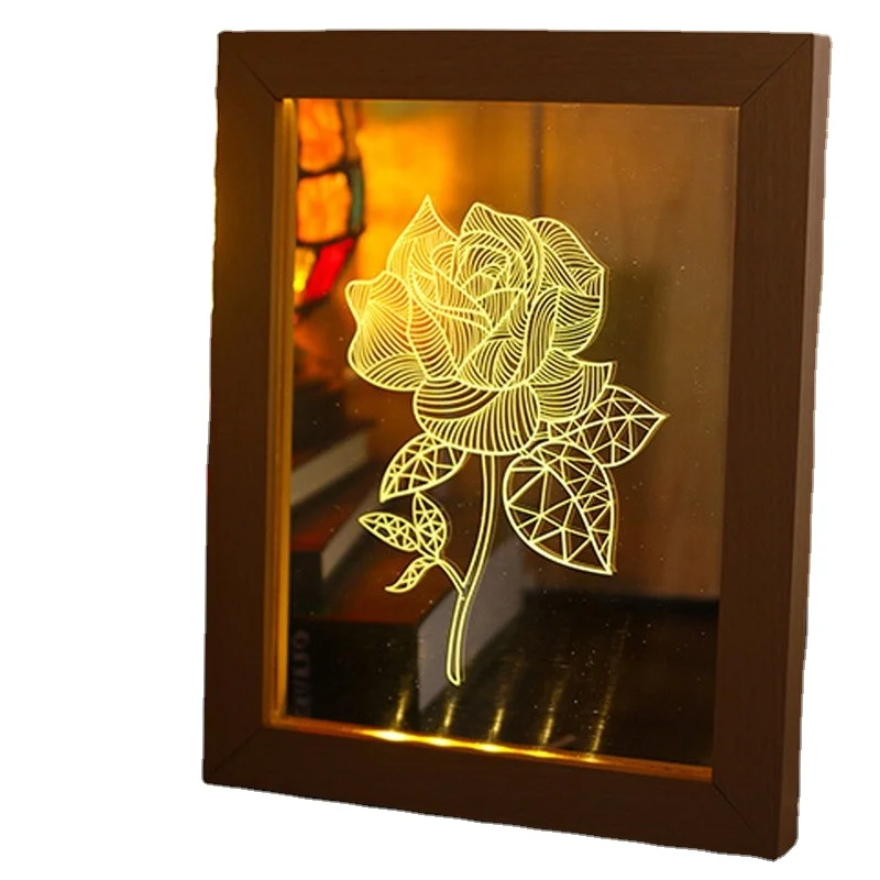 Home Decor Wood Photo Frame 3D Acrylic Led Night Light For Kids