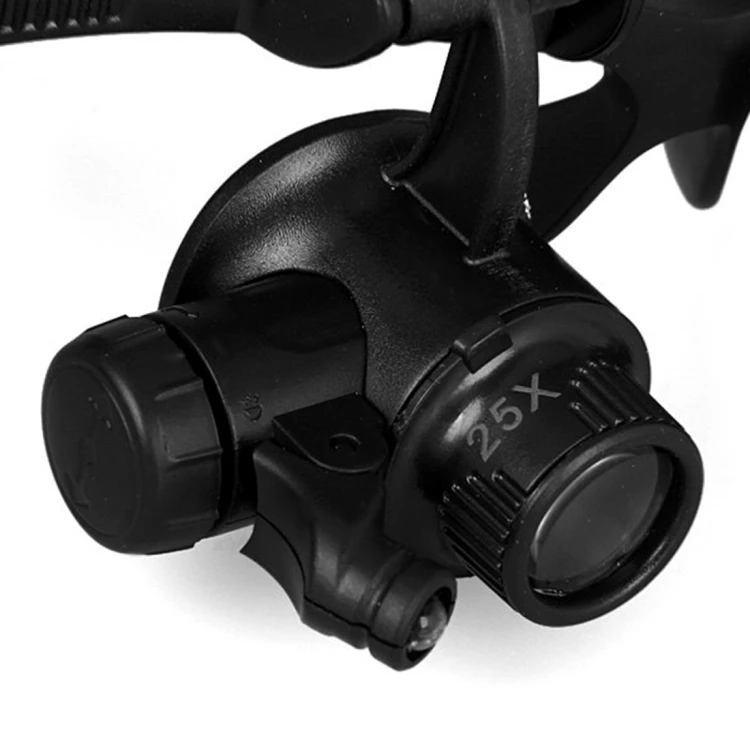 Amazon Top Selling 10X 15X 20X 25X Double Eye Glasses Lens Jeweler Watch Repair Head Magnifier with 2 LED Lights