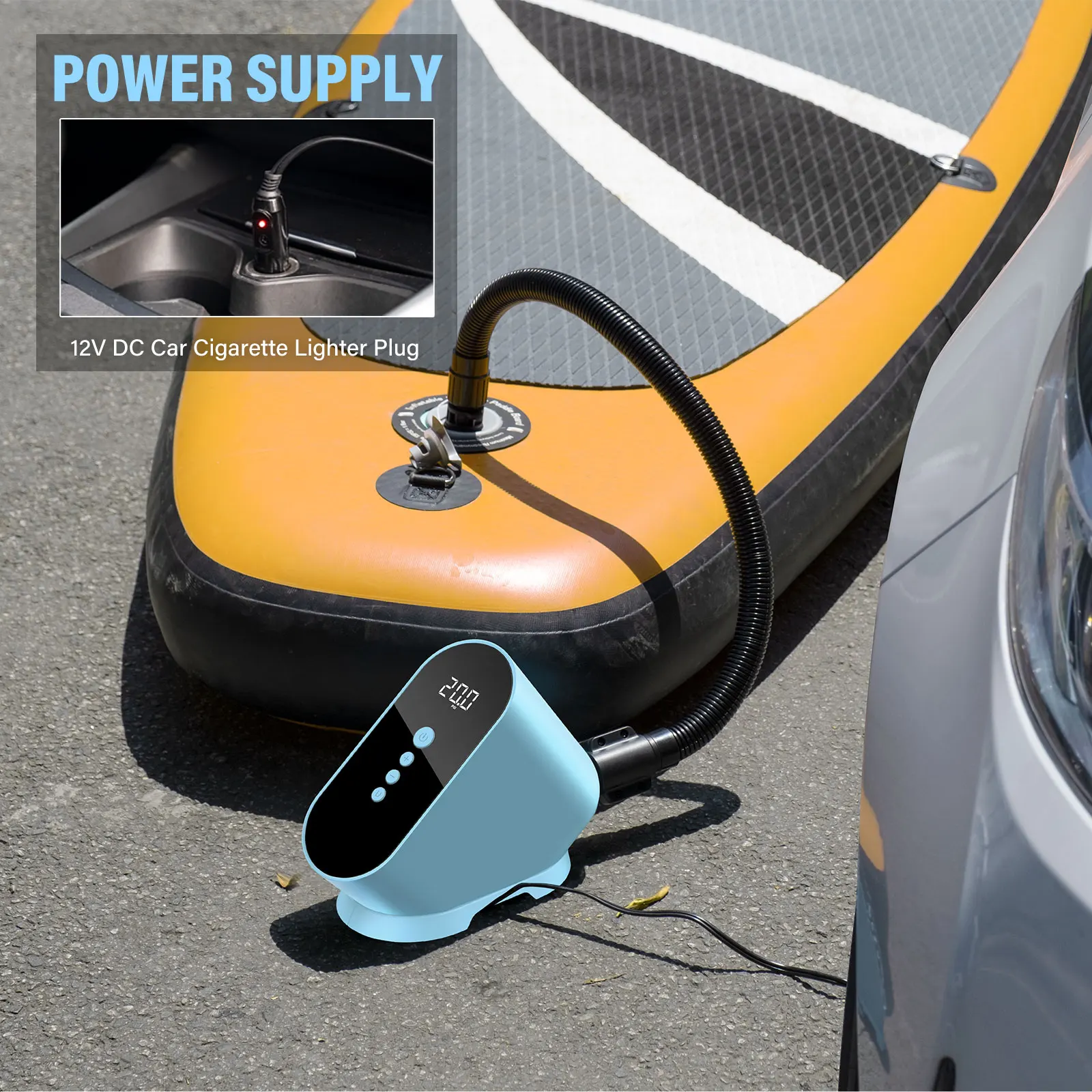Inflatable Sup Paddle Pump Paddle Board Electric Pump with Car Cigarette Lighter