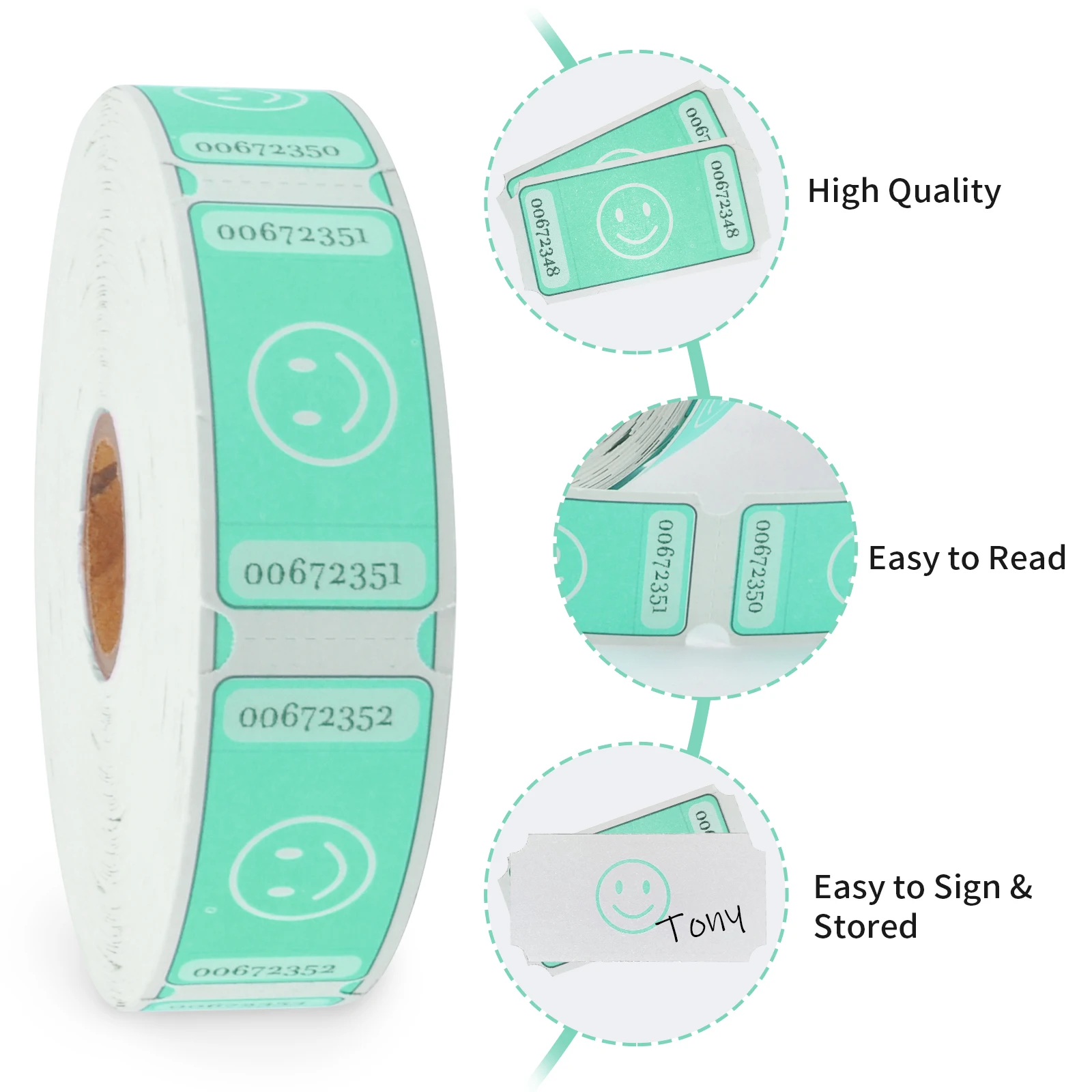 L LIKED Smile Raffle Tickets Roll,Each Tickets 1'x2', for Events, Entry, Class Reward 1000 Tickets/Single Rolls -Green
