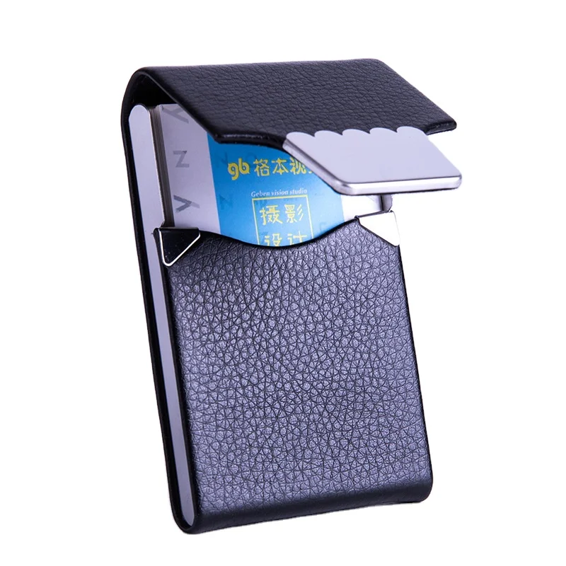 New Designer Stainless Steel PU Men or Women Business name Card Holder leather metal cigarette case box