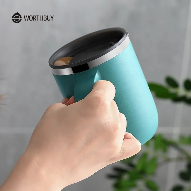 Герметичная дорожная кружка WORTHBUY с логотипом на заказ, многоразовая кружка для кофе из нержавеющей стали с ручкой, посуда для напитков