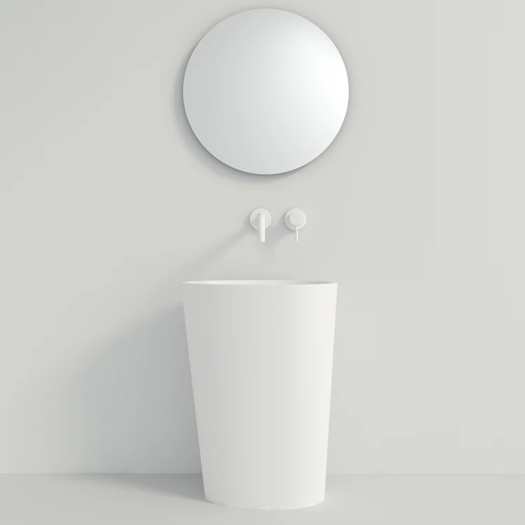 Discount price oval Free standing wash hand basin marble pedestal bathroom solid surface resin stone freestanding washbasin